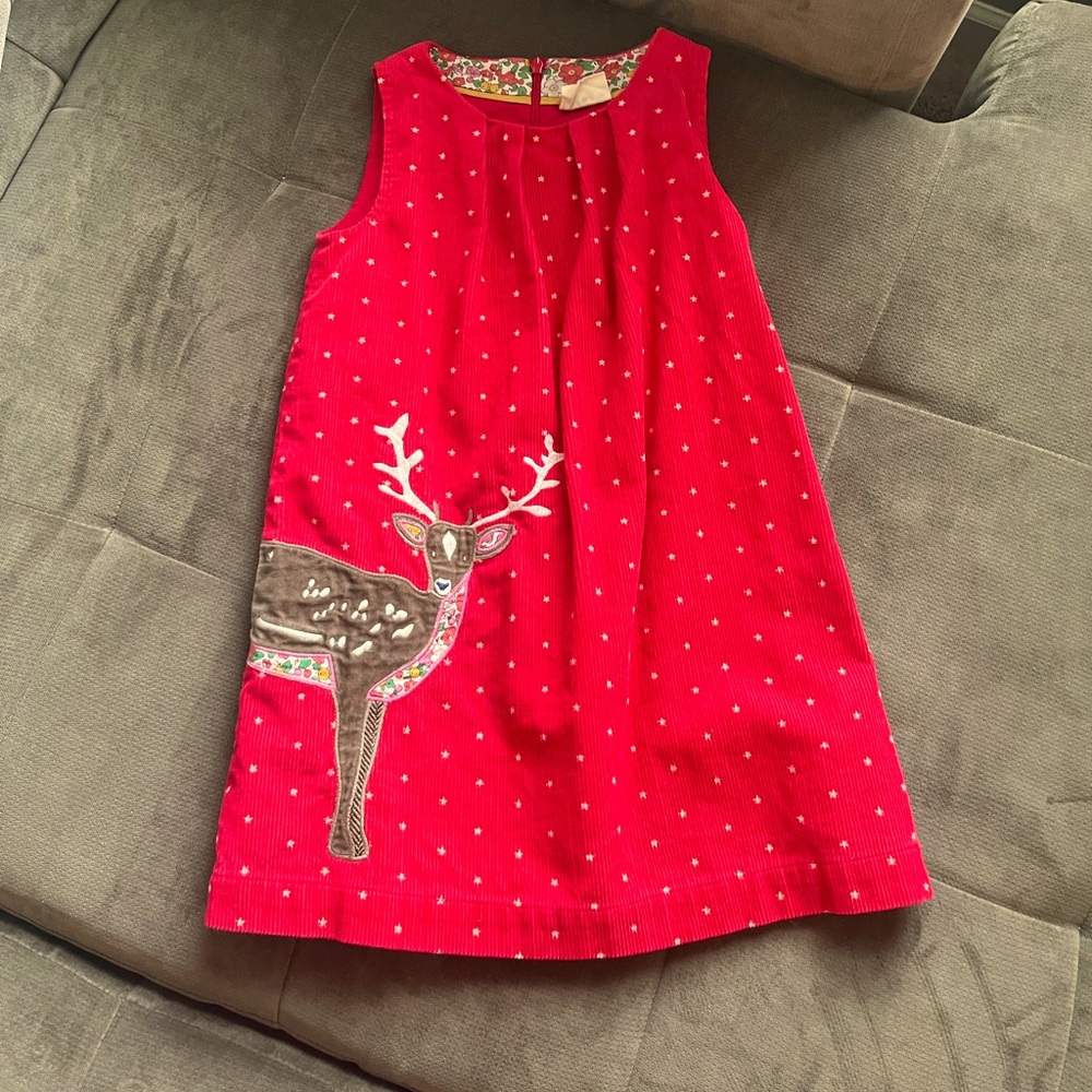 Mini boden deer appliqué pinnie size 5-6